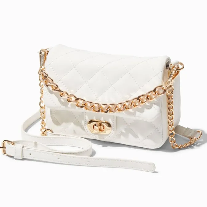 ICING Quilted White Dual Strap Crossbody Bag