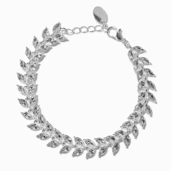 ICING Rhinestone Leaves Silver-tone Chain Bracelet