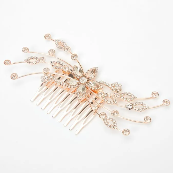 ICING Rose Gold Rhinestone Flowers & Vines Hair Comb