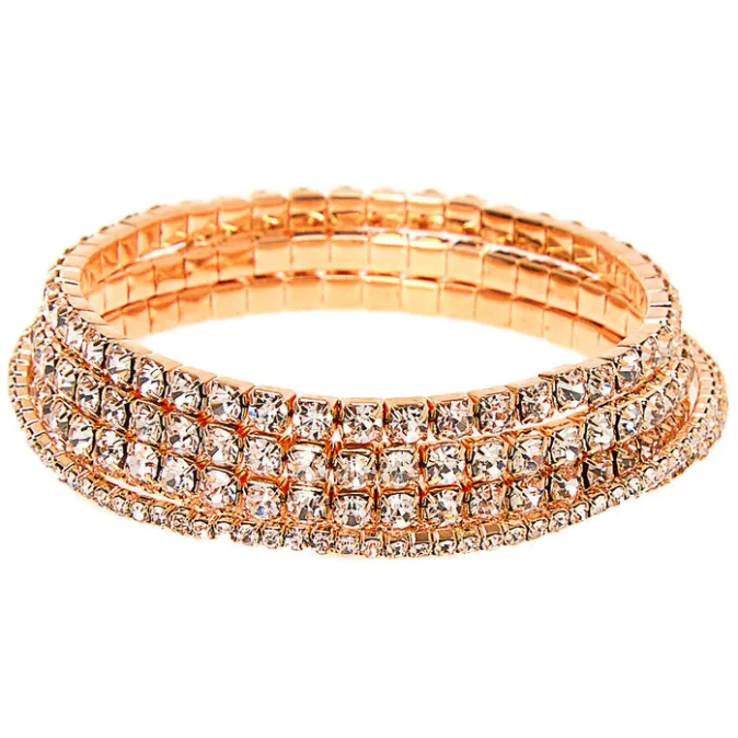 ICING Rose Gold Rhinestone Stretch Bracelets - 5 Pack