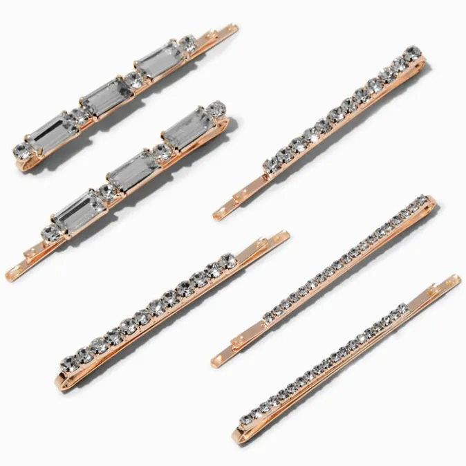 ICING Rose Gold-tone Crystal Bobby Pins - 6 Pack
