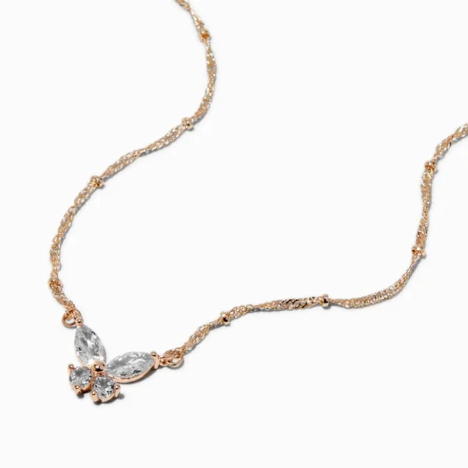 ICING Rose Gold-tone Cubic Zirconia Butterfly Pendant Necklace