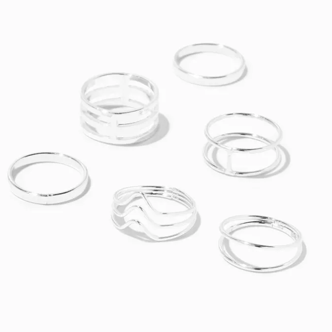 ICING Silver Bulky Geometric Rings - 6 Pack