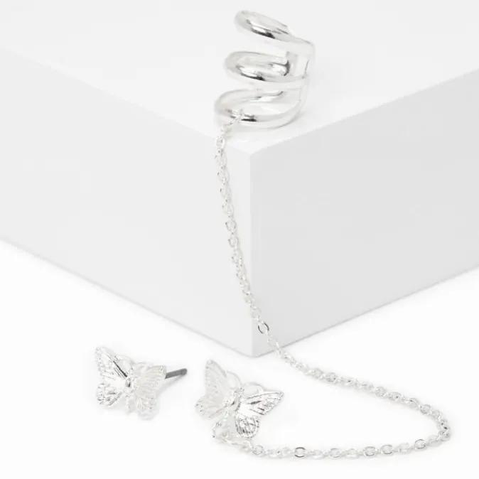 ICING Silver Butterfly Ear Connector Earrings
