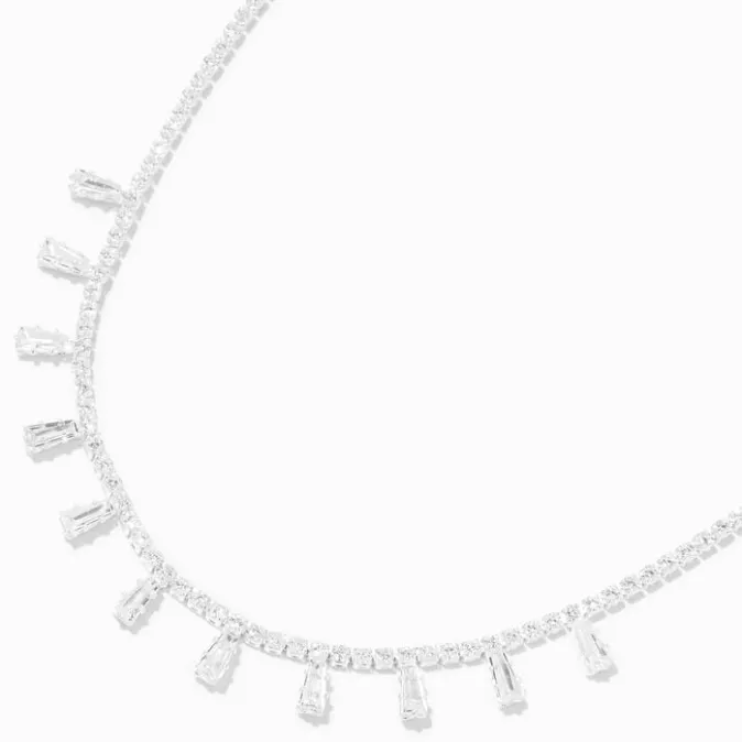 ICING Silver Cubic Zirconia Baguette Charm Crystal Chain Necklace