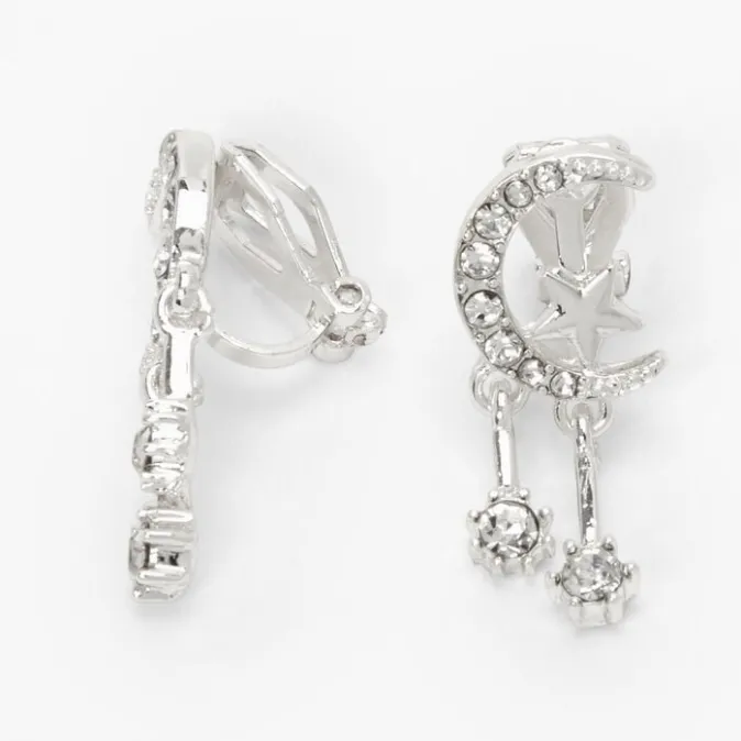 ICING Silver Cubic Zirconia Celestial Clip-On Stud Earrings