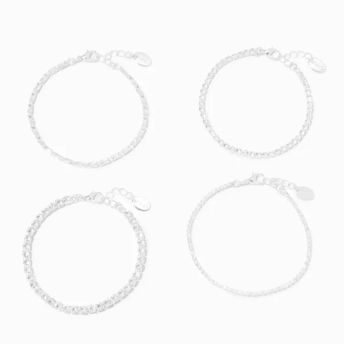 ICING Silver Cubic Zirconia Chain Bracelets - 4 Pack