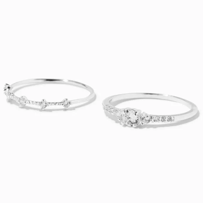 ICING Silver Cubic Zirconia Geometric Rings - 2 Pack