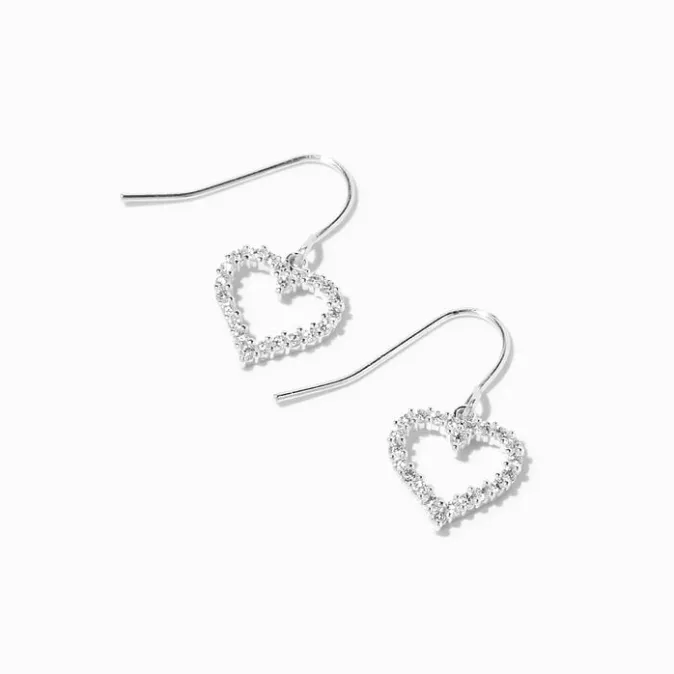 ICING Silver Cubic Zirconia Heart 0.5" Drop Earrings