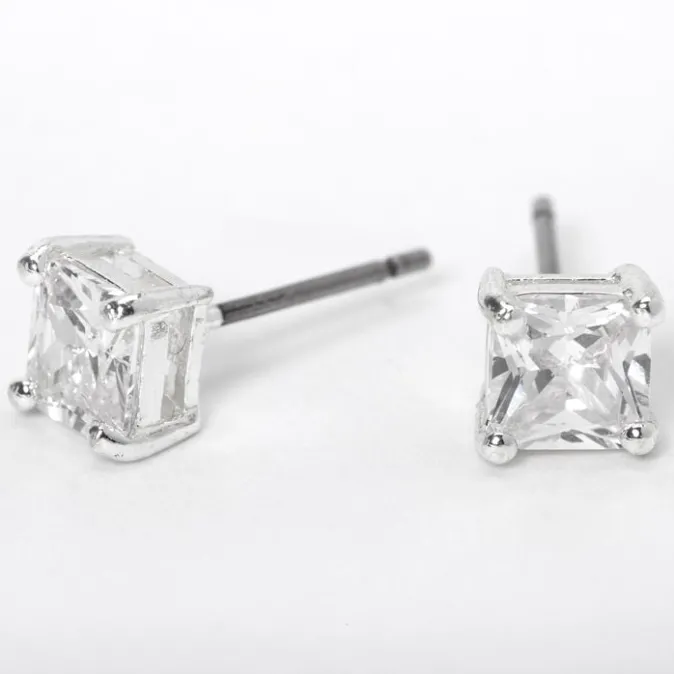 ICING Silver Cubic Zirconia 5MM Square Stud Earrings