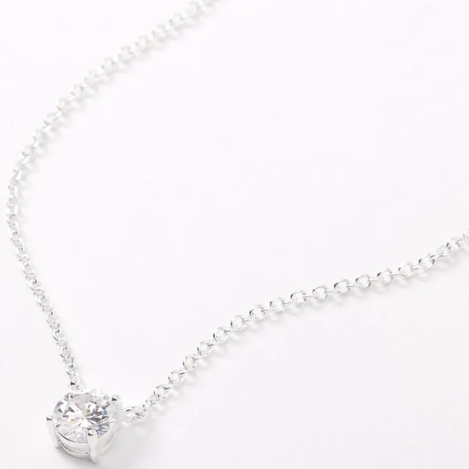 ICING Silver Cubic Zirconia 6MM Single Rhinestone Pendant Necklace