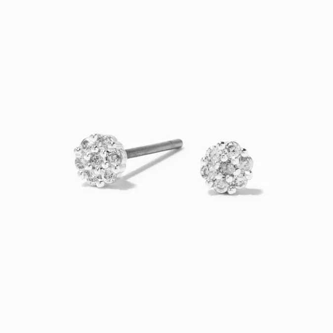 ICING Silver Cubic Zirconia Pav&eacute; Fireball 3MM Stud Earrings