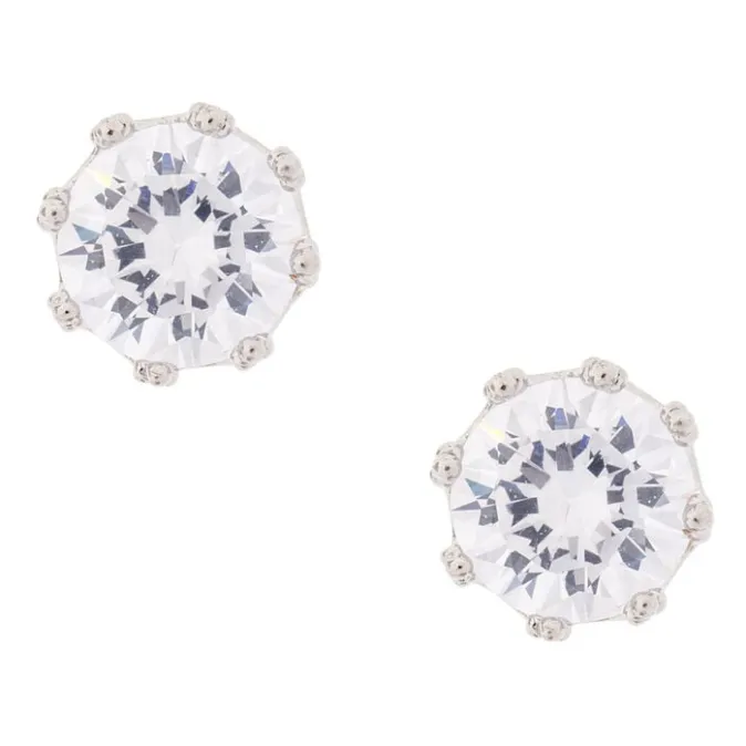 ICING Silver Cubic Zirconia Round Stud Earrings - 8MM
