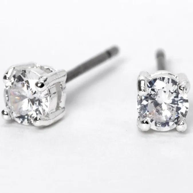 ICING Silver Cubic Zirconia Round Stud Earrings - 4MM
