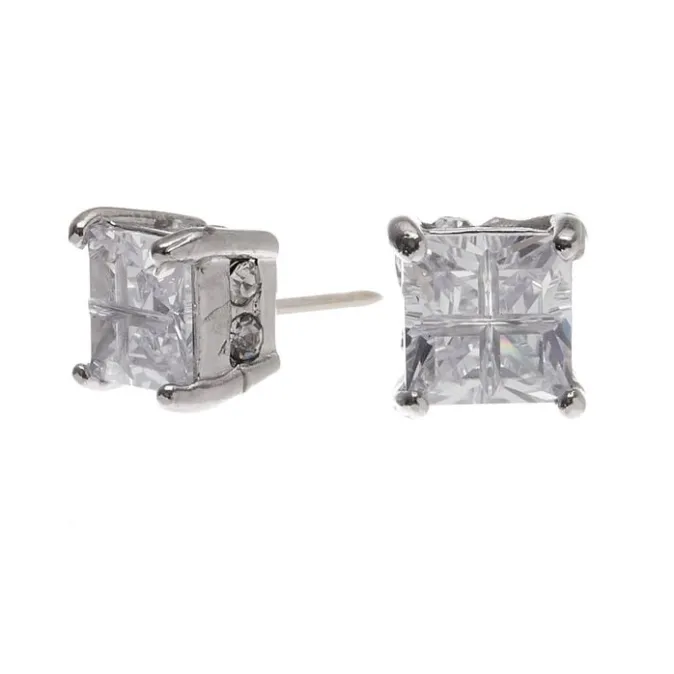 ICING Silver Cubic Zirconia Square Stud Earrings - 6MM