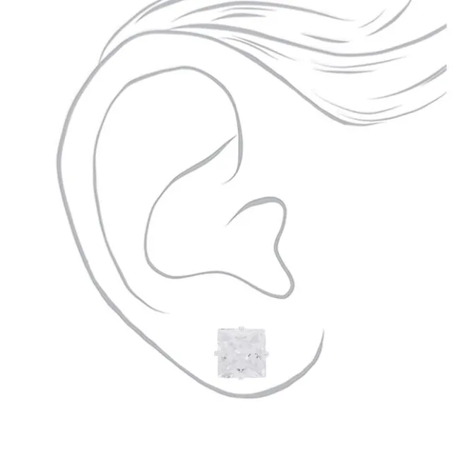 ICING Silver Cubic Zirconia Square Stud Earrings - 10MM