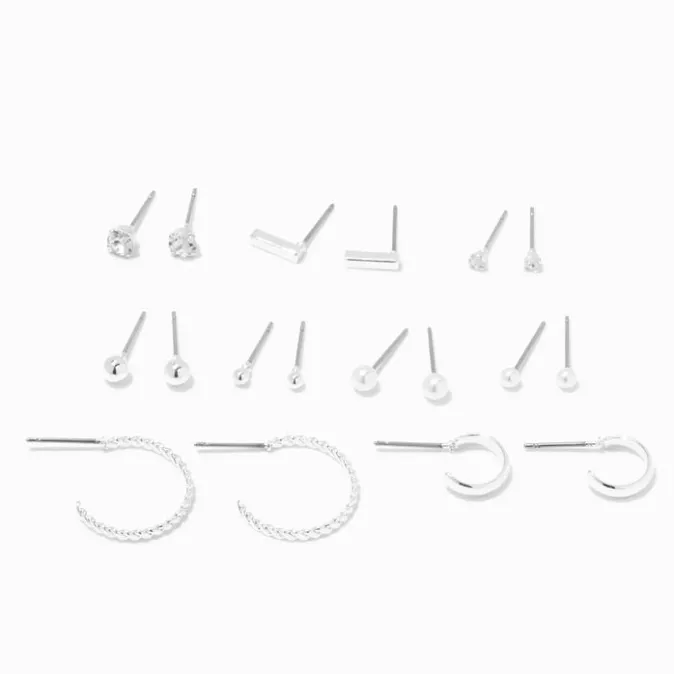 ICING Silver Embellished & Textured Earrings - 9 Pack