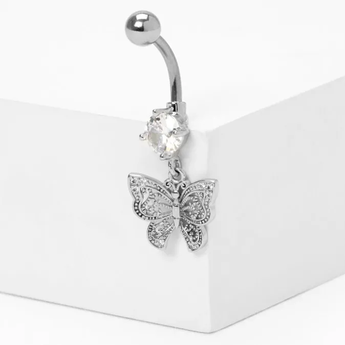 ICING Silver 14G Crystal Butterfly Dangle Belly Ring