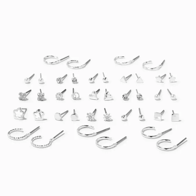 ICING Silver Geometric Stud Earrings - 20 Pack