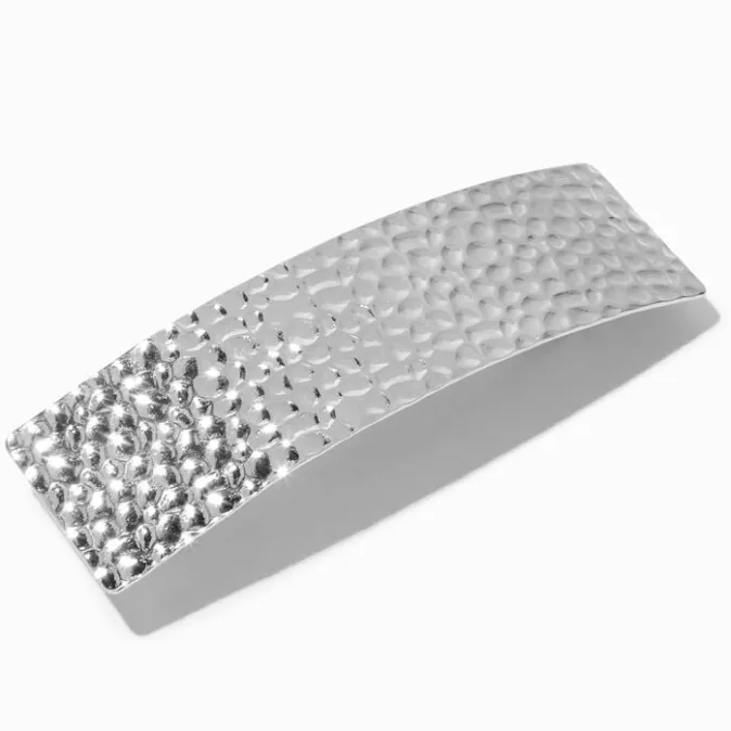 ICING Silver Hammered Rectangle Bar Hair Barrette Clip