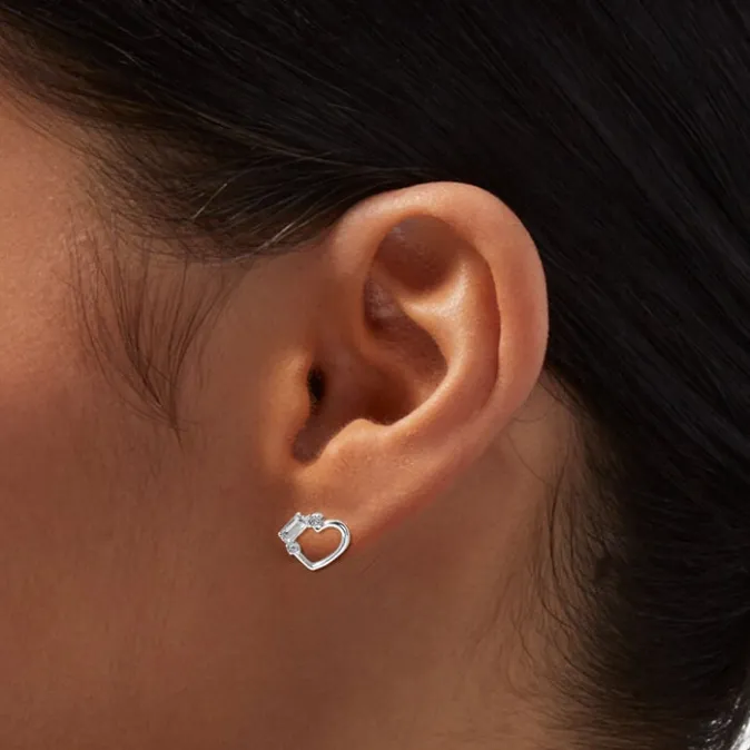 ICING Silver Heart Cutout Stud Earrings