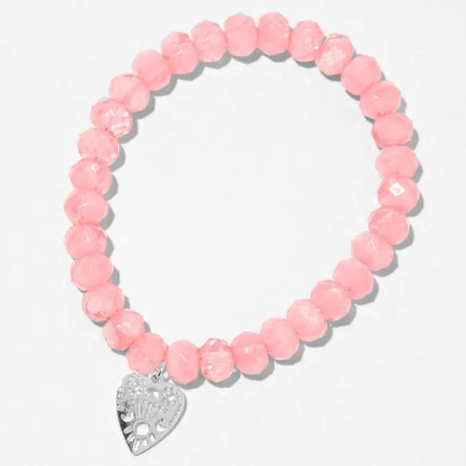 ICING Silver Heart Pink Beaded Stretch Bracelet