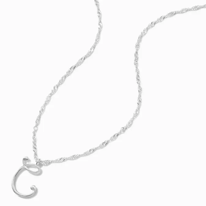 ICING Silver Large Script Initial Pendant Necklace - C