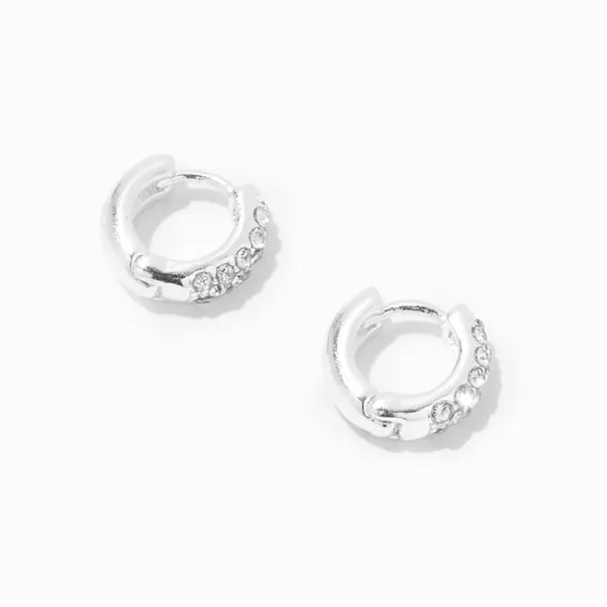 ICING Silver 10MM Crystal Huggie Hoop Earrings