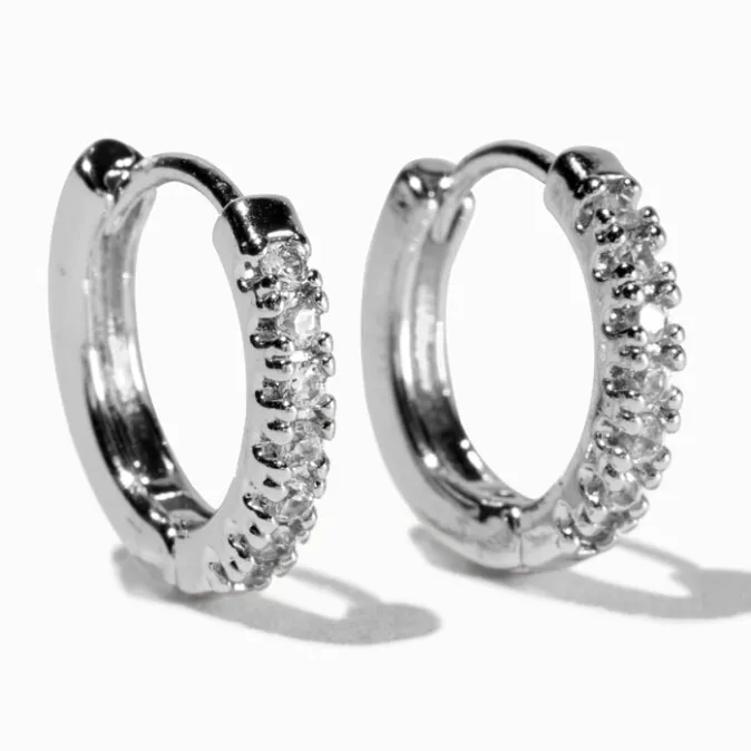 ICING Silver 10MM Cubic Zirconia Stacked Huggie Hoop Earrings