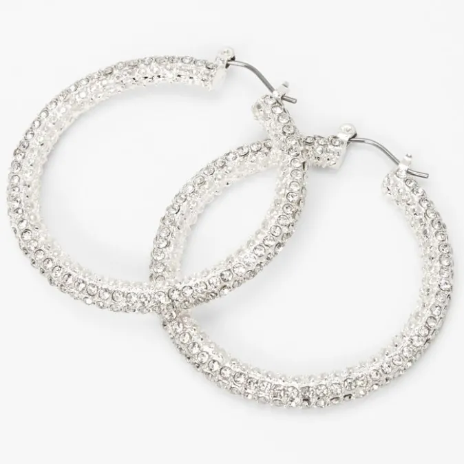 ICING Silver 50MM Paved Crystal Hoop Earrings