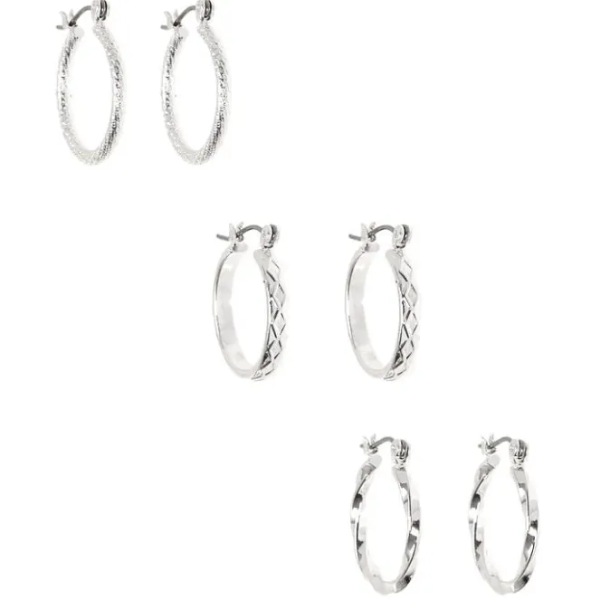 ICING Silver 20MM Textured Hoop Earrings - 3 Pack