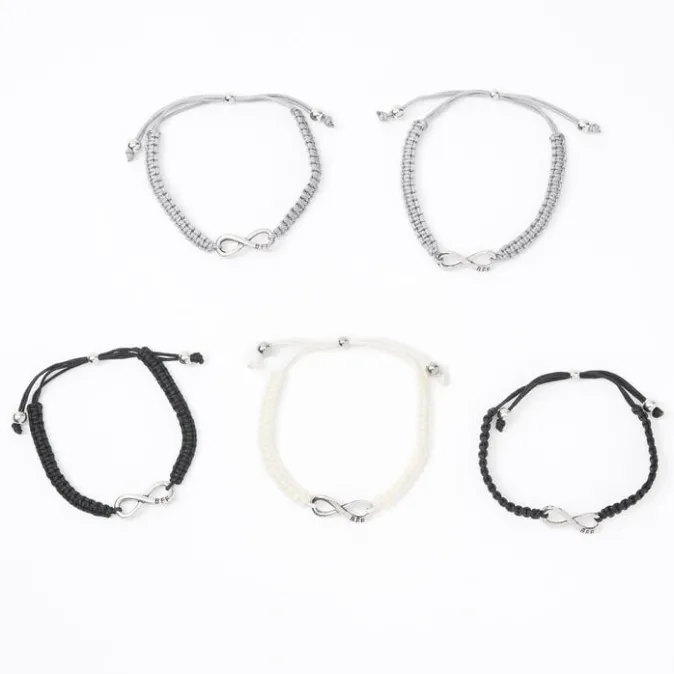 ICING Silver Neutral Infinity Adjustable Friendship Bracelets - 5 Pack