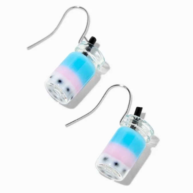 ICING Silver 1" Bubble Tea Drop Earrings - Blue/Pink