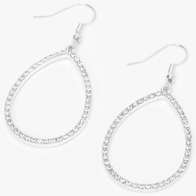 ICING Silver 2" Open Teardrop Crystal Drop Earrings