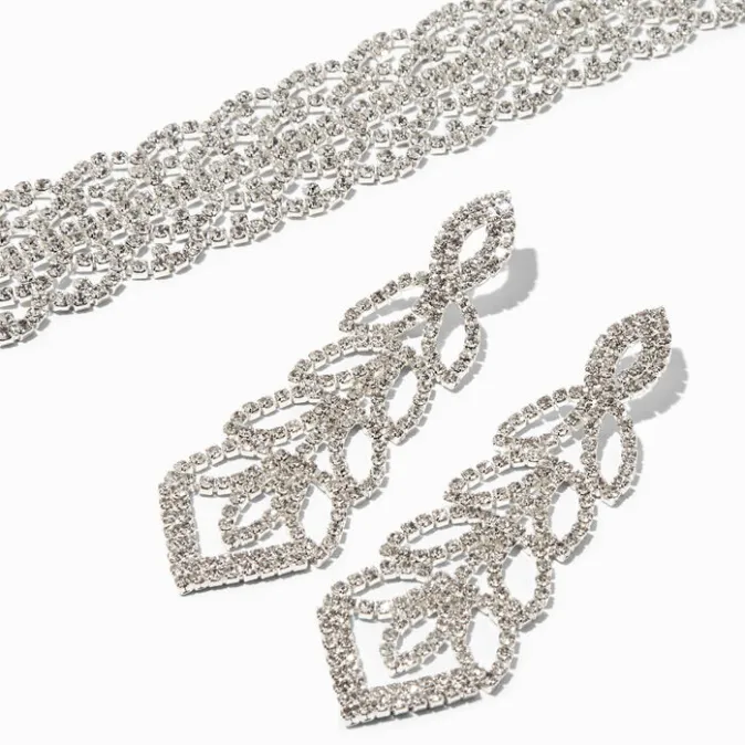 ICING Silver Rhinestone Bell Bracelet & Earrings Set - 2 Pack