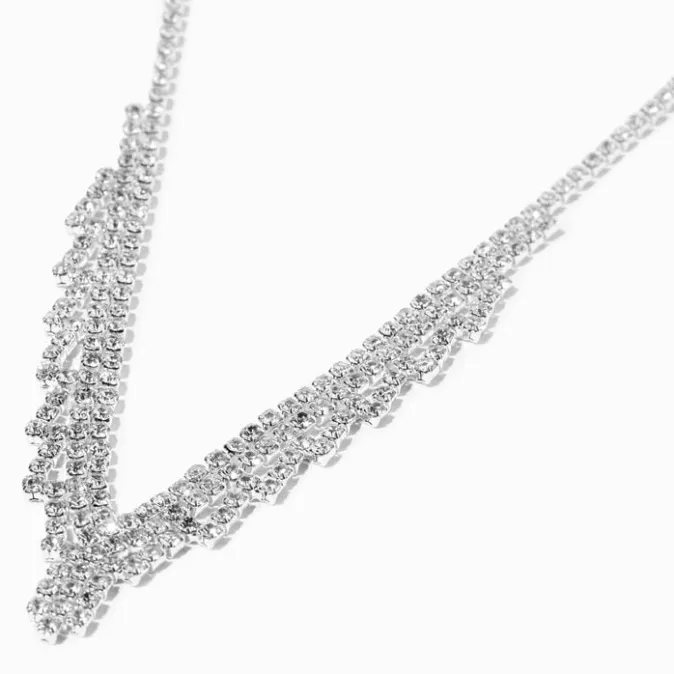 ICING Silver Rhinestone Squiggle Shirt Statement Necklace