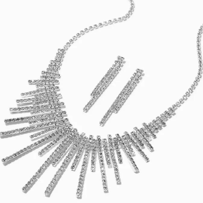 ICING Silver Rhinestone Teardrop Y-Neck Necklace & Drop Earrings Set - 2 Pack