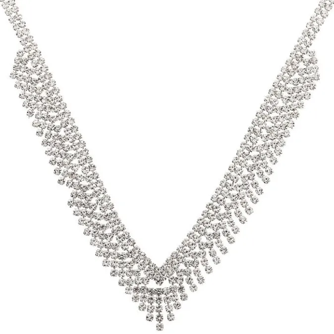 ICING Silver Rhinestone Zig Zag Statement Necklace