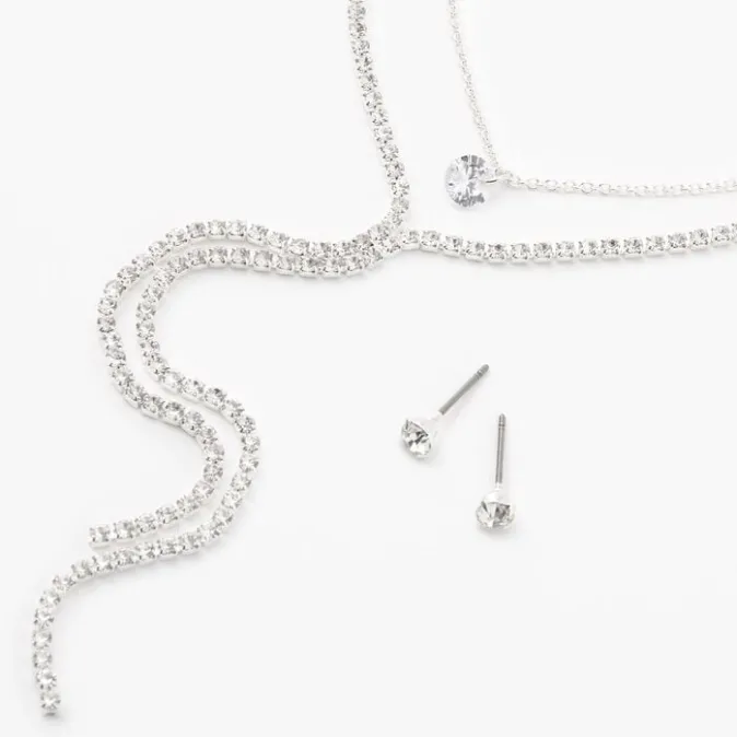 ICING Silver Round Rhinestone Y-Neck Jewelry Set - 2 Pack