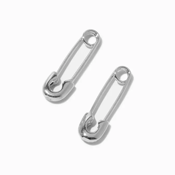 ICING Silver Safety Pin Hoop Earrings