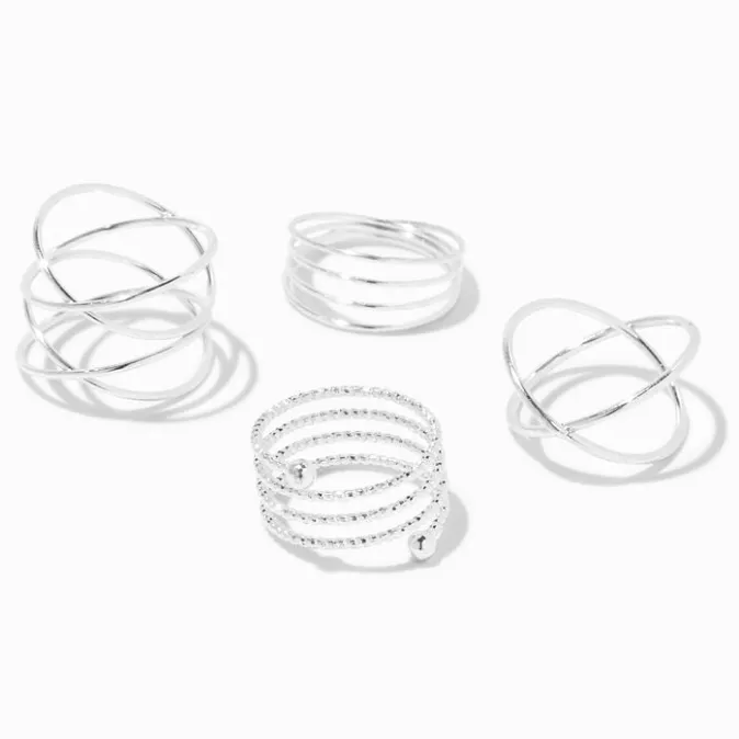 ICING Silver Spiral Rings - 4 Pack