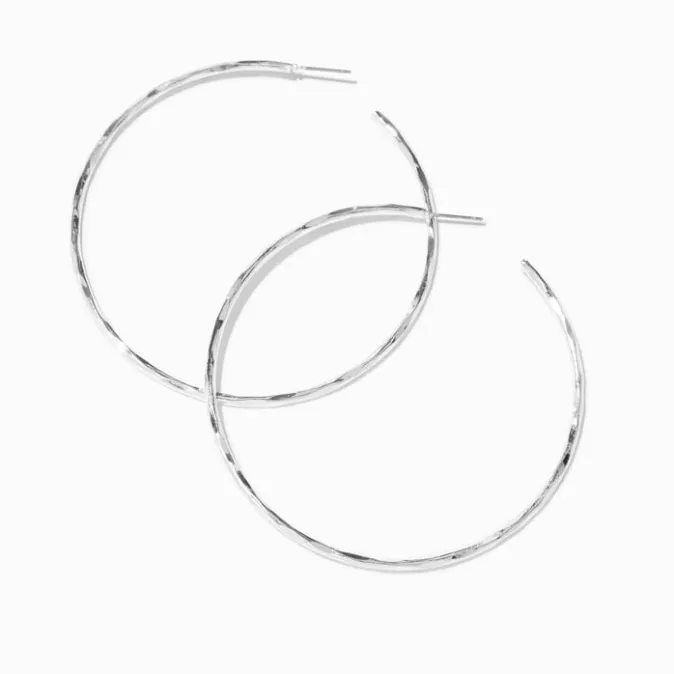 ICING Silver Textured 70MM Hoop Earrings