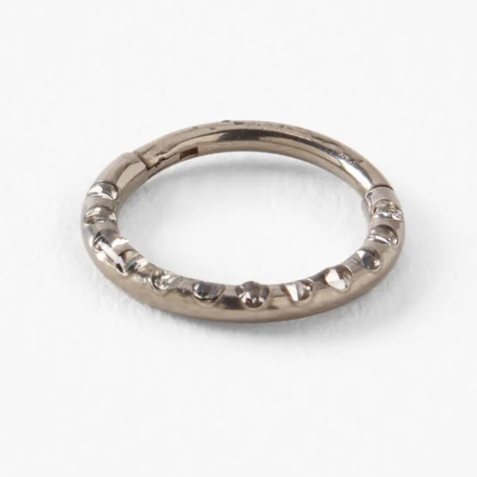 ICING Silver Titanium 18G Studded Hoop Nose Ring