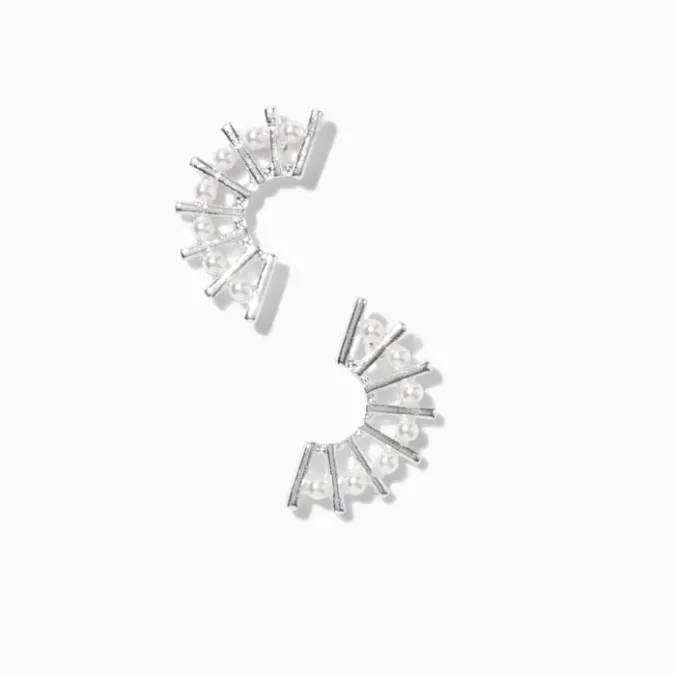 ICING Silver-tone & Pearl Fan Earrings
