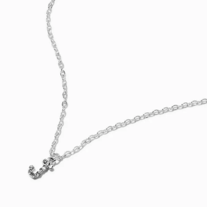 ICING Silver-tone Crystal Block Letter Initial Pendant Necklace - J