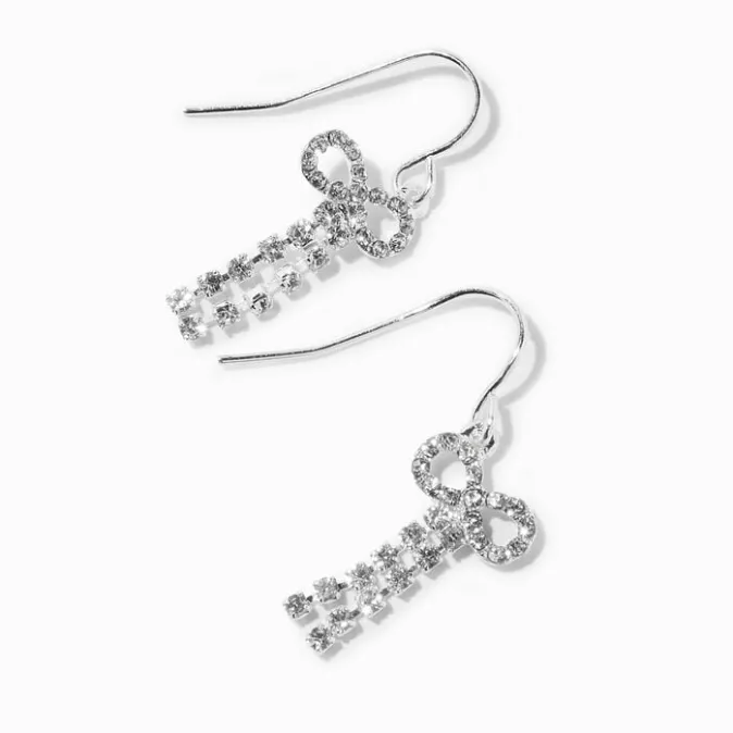 ICING Silver-tone Crystal Bow 1" Drop Earrings