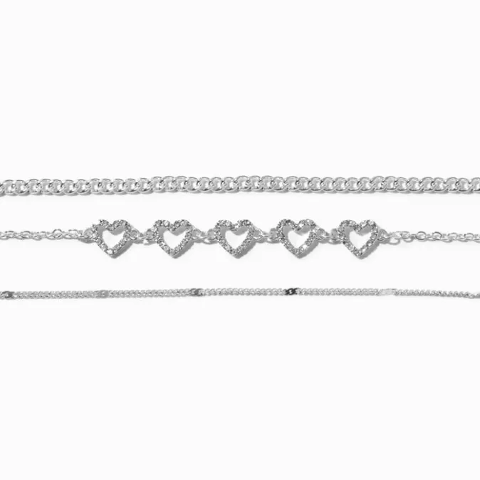 ICING Silver-tone Crystal Heart Choker Necklaces - 3 Pack