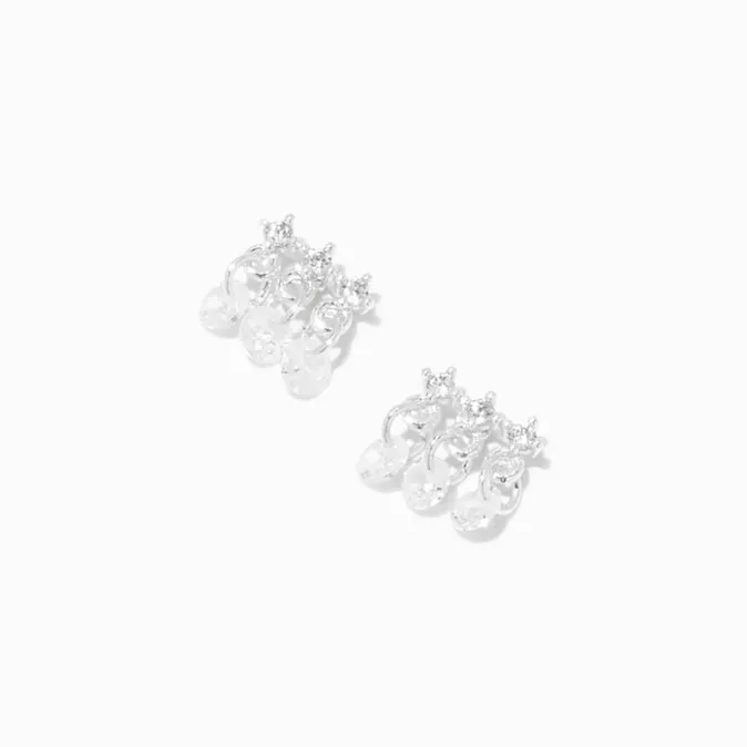 ICING Silver-tone Cubic Zirconia Dangle Stud Earrings