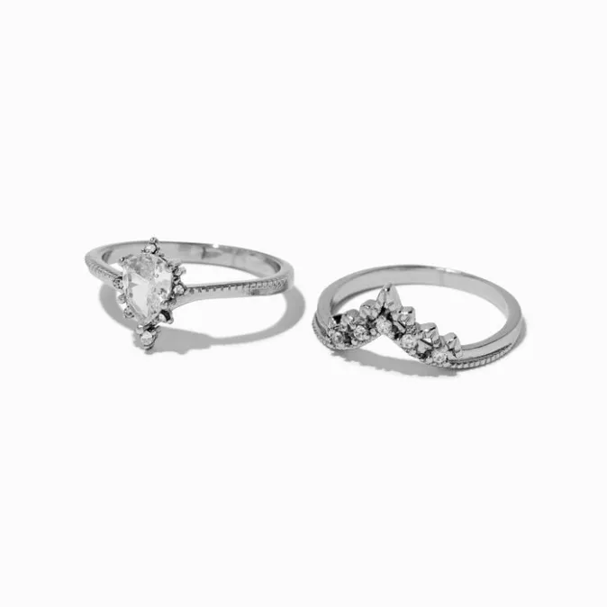 ICING Silver-tone Cubic Zirconia Vintage-Inspired Ring Stack - 2 Pack