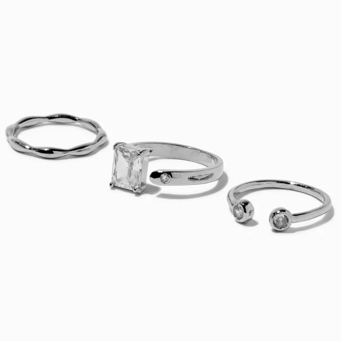 ICING Silver-tone Cubic Zirconia Open-Front Ring Set - 3 Pack